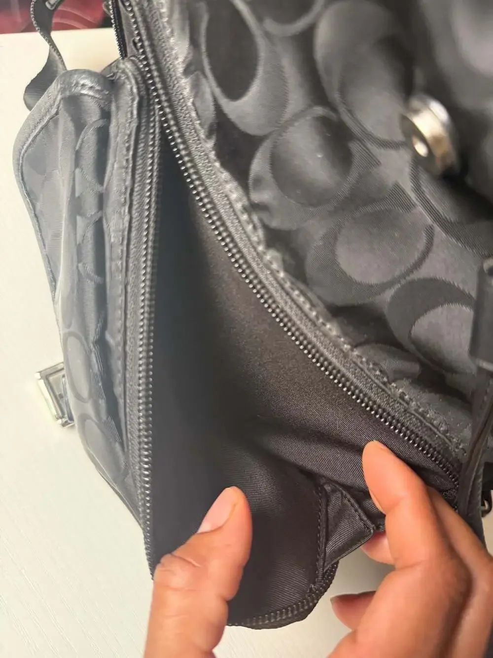 COACH Signature Nylon Backpack Black Authentic Women's Travel Daypack